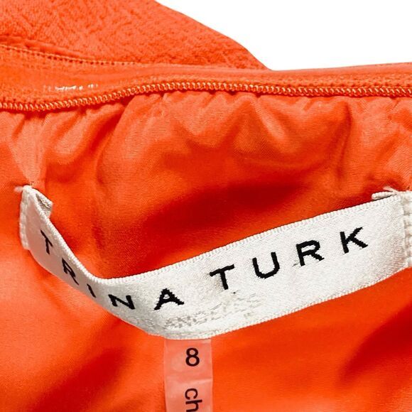 Trina Turk Off-the-Shoulder Dress Womens 8 Orange Mirador Cocktail Eveningwear - Picture 15 of 16